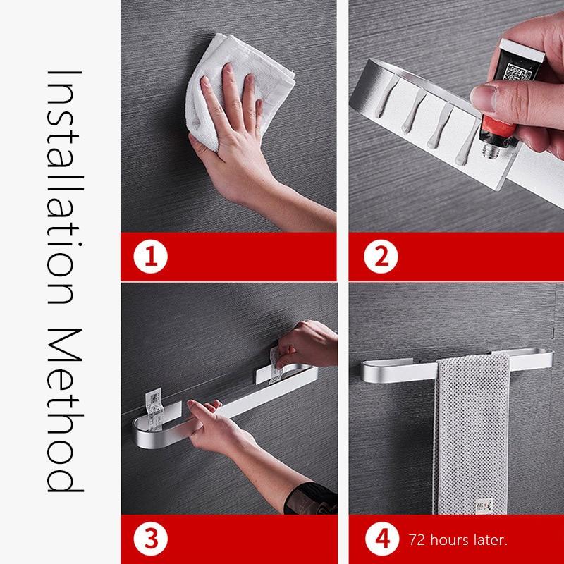 Handtuchhalter, Handtuchstange Aluminium, silber oder schwarz, kein Bohren erforderlich - werkzeug-online24