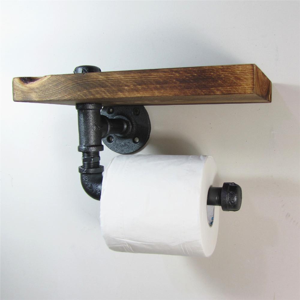 toilettenpapier aufbewahrung vintage Toilettenpapierhalter mit Ablage Retro Holz Eisen