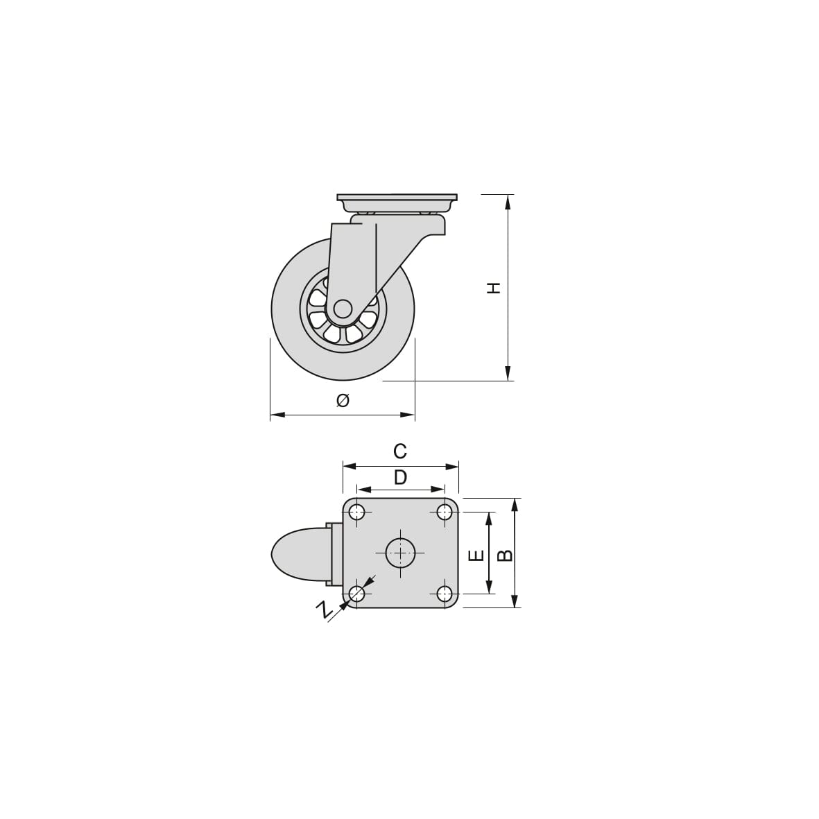 Emuca 4er Set Möbelrollen 50 mm- 75mm, Schwerlastrollen mit Bremse, Rollen für Möbel, Transportrollen, Lenkrollen - werkzeug-online24