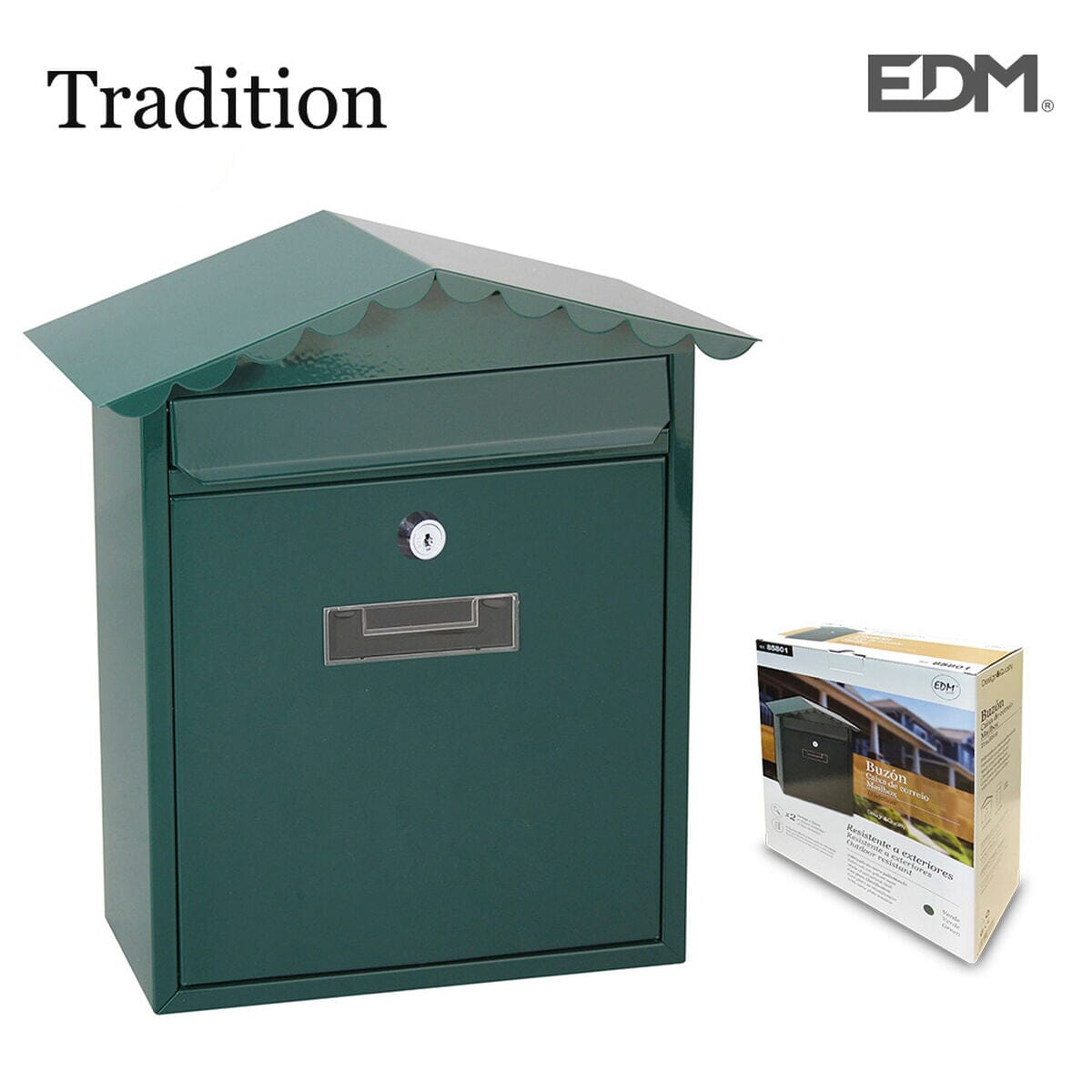 Briefkasten EDM Tradition Stahl grün (26 x 9 x 35,5 cm) - werkzeug-online24