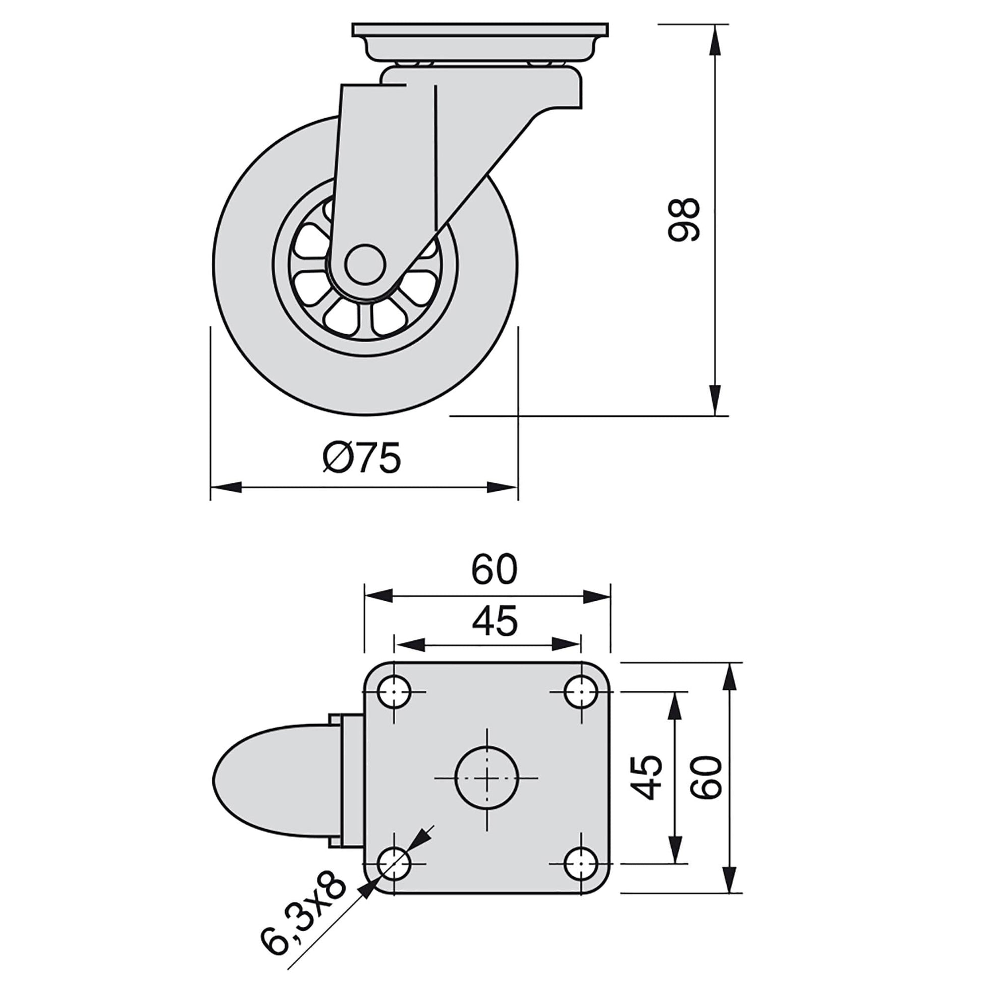 Emuca 4er Set Möbelrollen 50 mm- 75mm, Schwerlastrollen mit Bremse, Rollen für Möbel, Transportrollen, Lenkrollen - werkzeug-online24