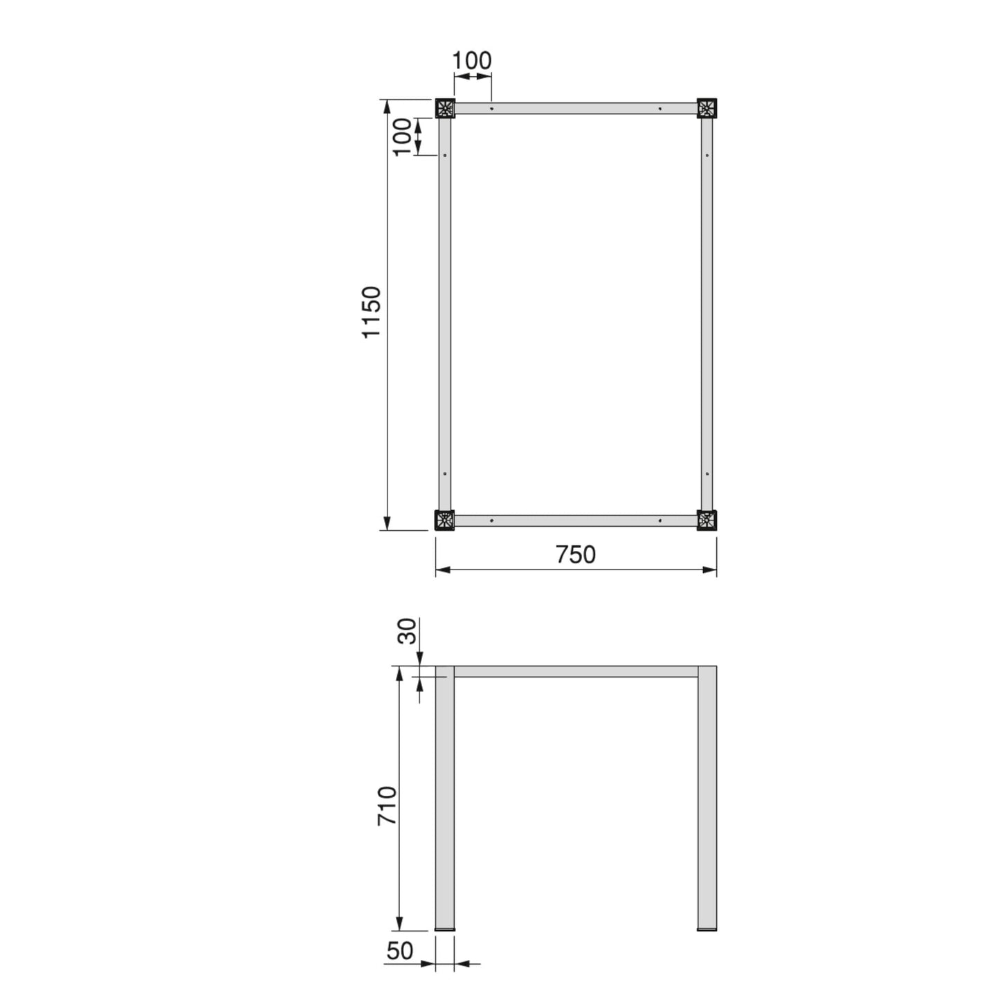 Emuca Quadratische Tischbeine und Tischrahmen, 50x50mm, Stahl, Weiß oder schwarz lackiert - werkzeug-online24