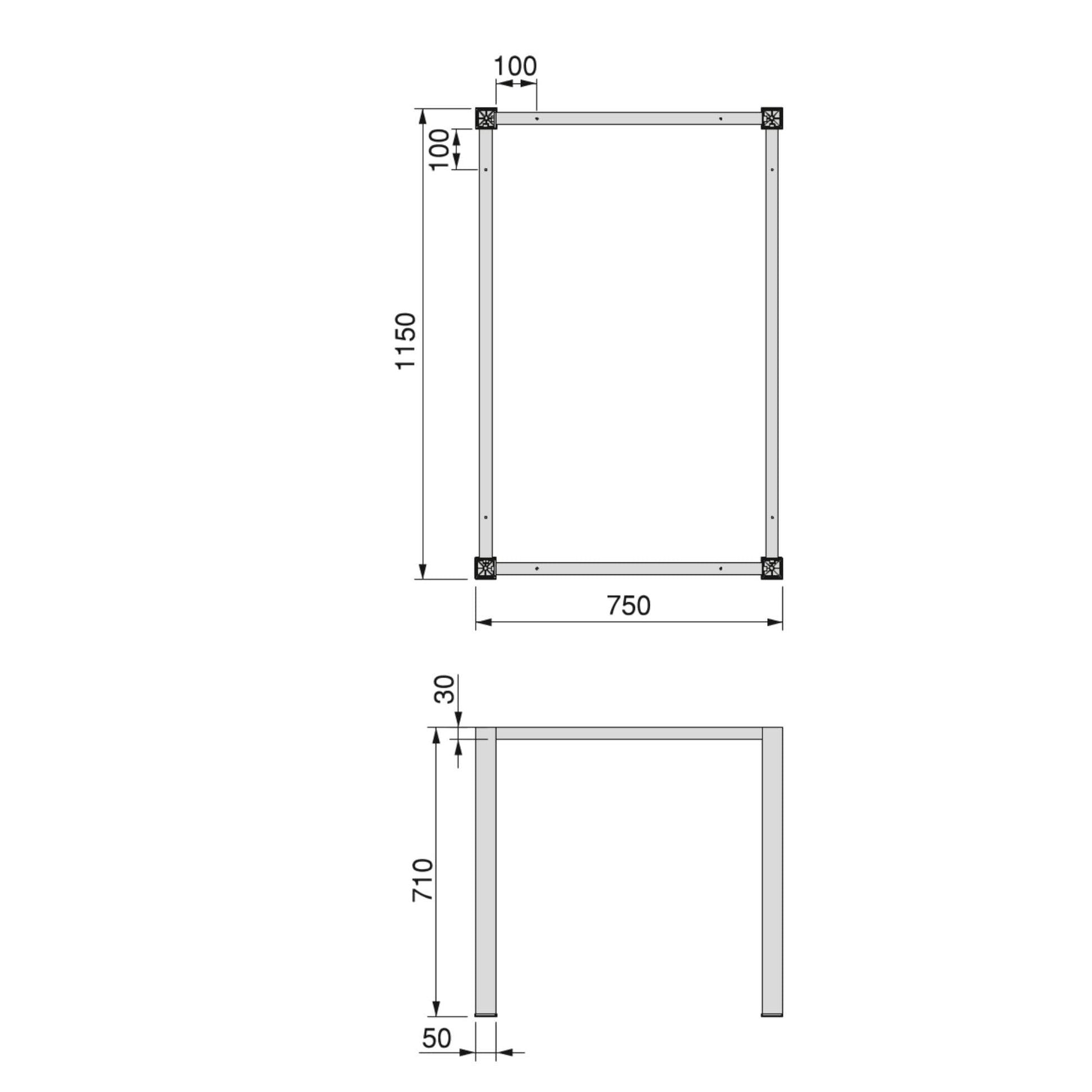 Emuca Quadratische Tischbeine und Tischrahmen, 50x50mm, Stahl, Weiß oder schwarz lackiert - werkzeug-online24