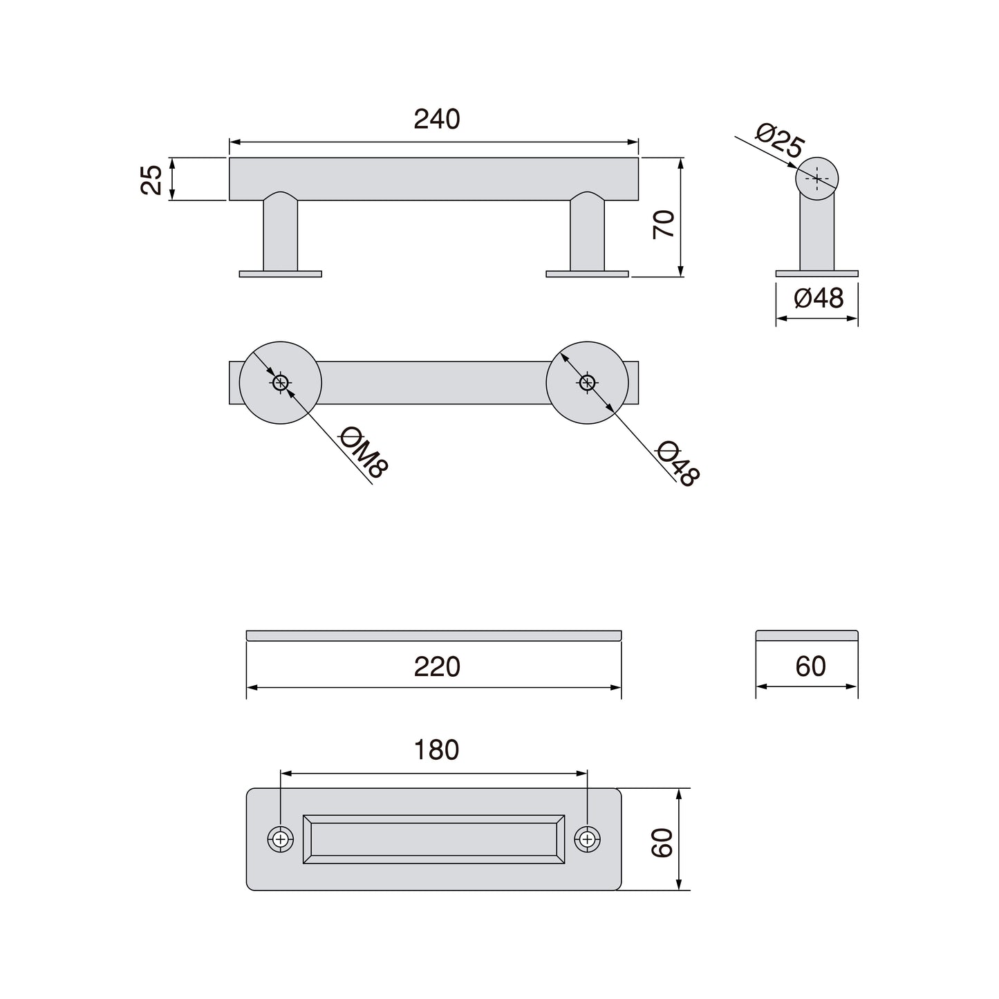 Emuca Griff für Holzschiebetüren Pasadena, Länge 240 mm, 180 mm Achsenabstand, Stahl, Schwarz strukturiert - werkzeug-online24