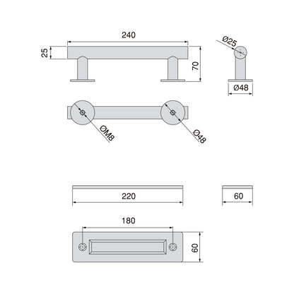 Emuca Griff für Holzschiebetüren Pasadena, Länge 240 mm, 180 mm Achsenabstand, Stahl, Schwarz strukturiert - werkzeug-online24