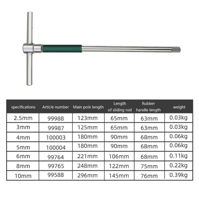 Innensechskantschlüssel aus Karbonstahl, T-Griff, Stiftschlüssel, 2,5mm - 8mm 1 Stück, Länge 221mm - werkzeug-online24