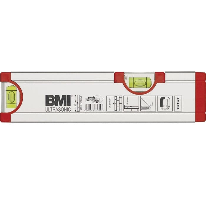 BMI Wasserwaage ULTRASONIC 20 cm Aluminium silber ± 0,5mm/m mit Magnet - werkzeug-online24