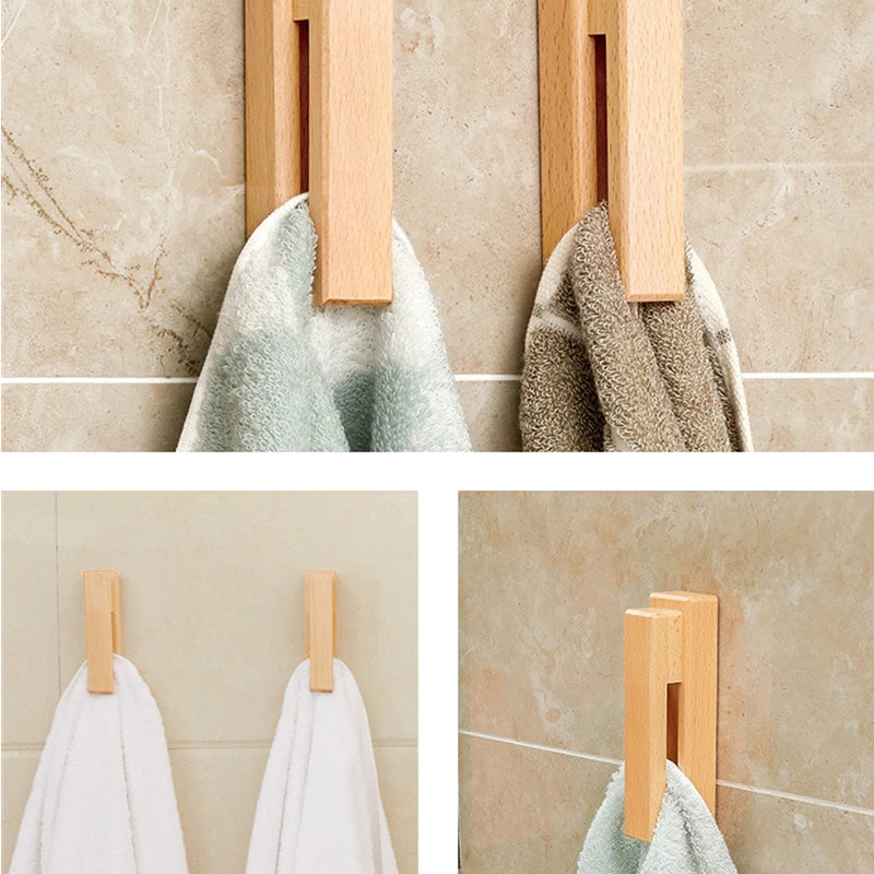 Handtuchhalter selbstklebend Nussbaum Buche, Wandhaken Bad Holz - werkzeug-online24
