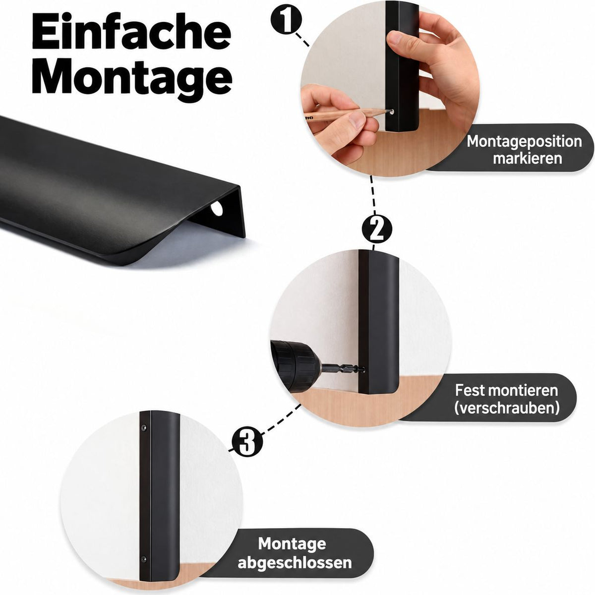 Schrankgriffe Schwarz, Gold, Weiß, Bronze – Möbelgriffe bis 1200 mm - werkzeug-online24