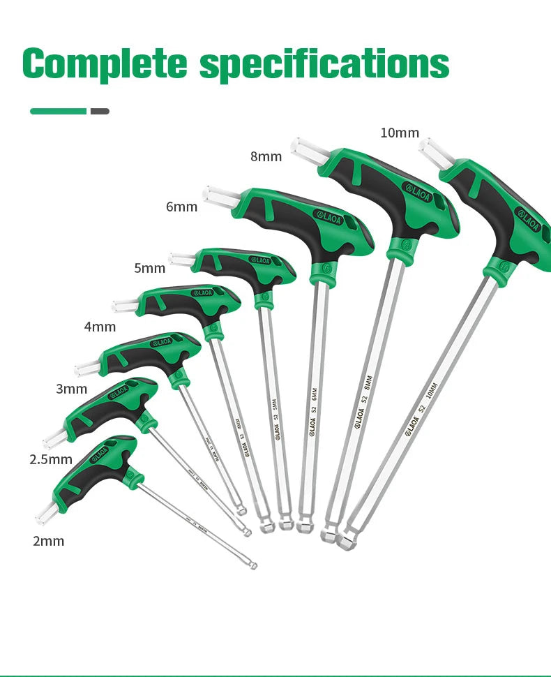 Schraubendreher mit T-Griff, Innensechskantschlüssel mit Kugelkopf 2-10MM - werkzeug-online24