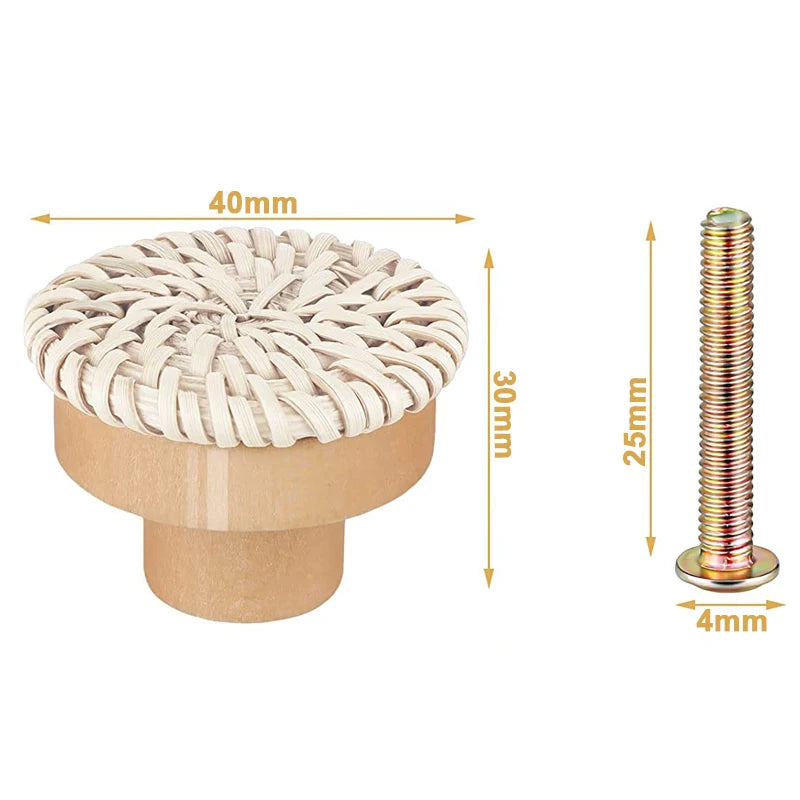 Set 10 Stück Rattan Möbelknöpfe, Holz Kommodenknöpfe, Natur, Weiß, Holz Schrankknöpfe Schubladenknöpfe - werkzeug-online24