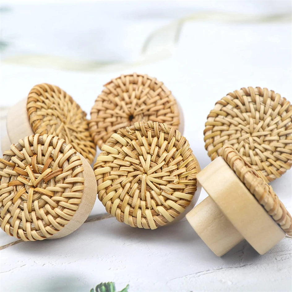 Set 10 Stück Rattan Möbelknöpfe, Holz Kommodenknöpfe, Natur, Weiß, Holz Schrankknöpfe Schubladenknöpfe - werkzeug-online24