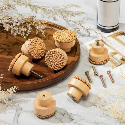 Set 10 Stück Rattan Möbelknöpfe, Holz Kommodenknöpfe, Natur, Weiß, Holz Schrankknöpfe Schubladenknöpfe - werkzeug-online24