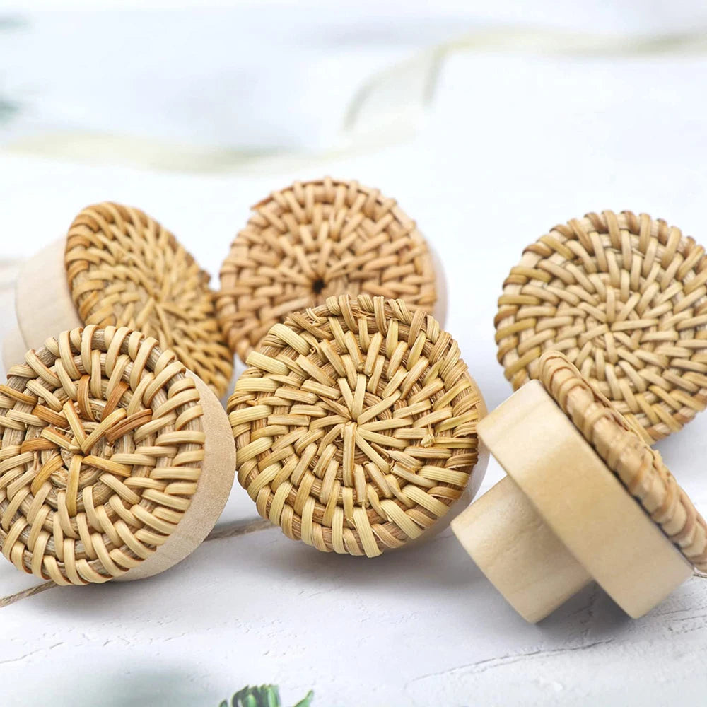 Set 10 Stück Rattan Möbelknöpfe, Holz Kommodenknöpfe, Natur, Weiß, Holz Schrankknöpfe Schubladenknöpfe - werkzeug-online24