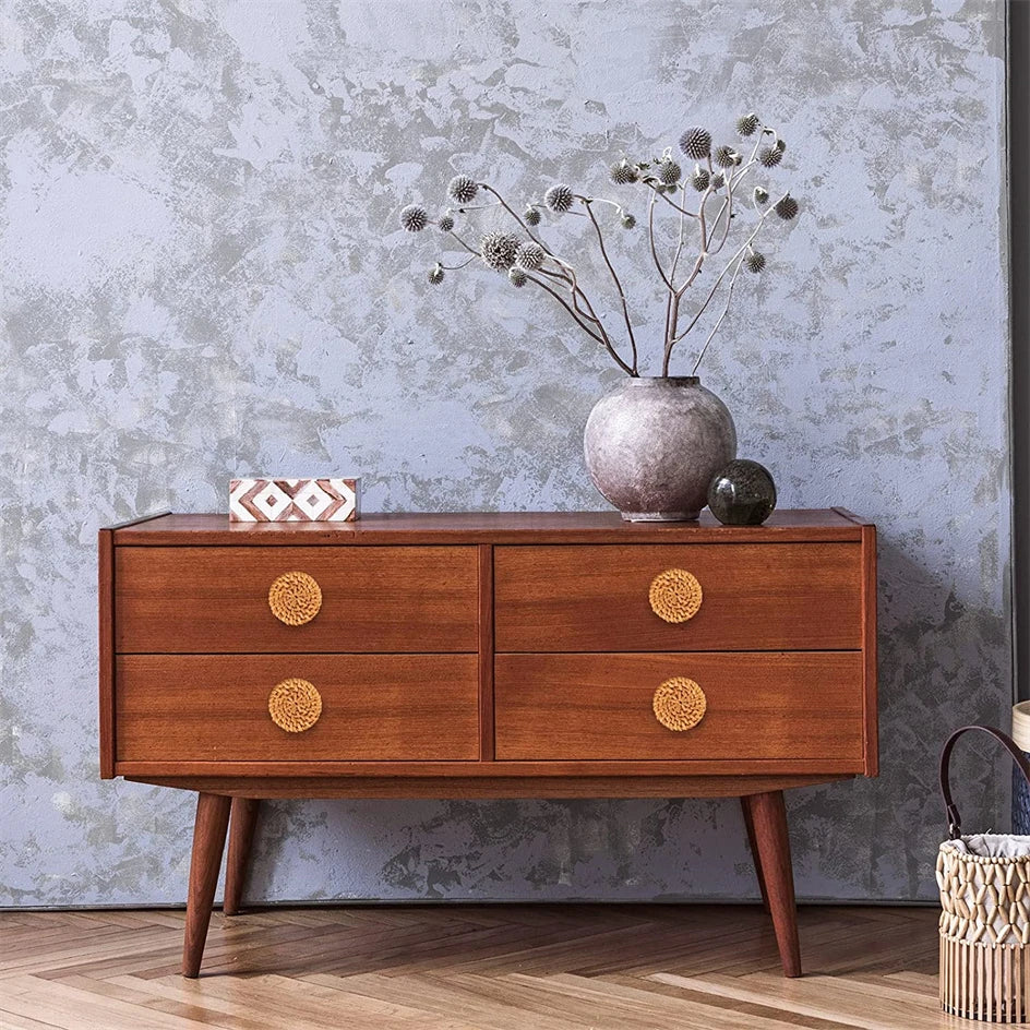 Set 10 Stück Rattan Möbelknöpfe, Holz Kommodenknöpfe, Natur, Weiß, Holz Schrankknöpfe Schubladenknöpfe - werkzeug-online24