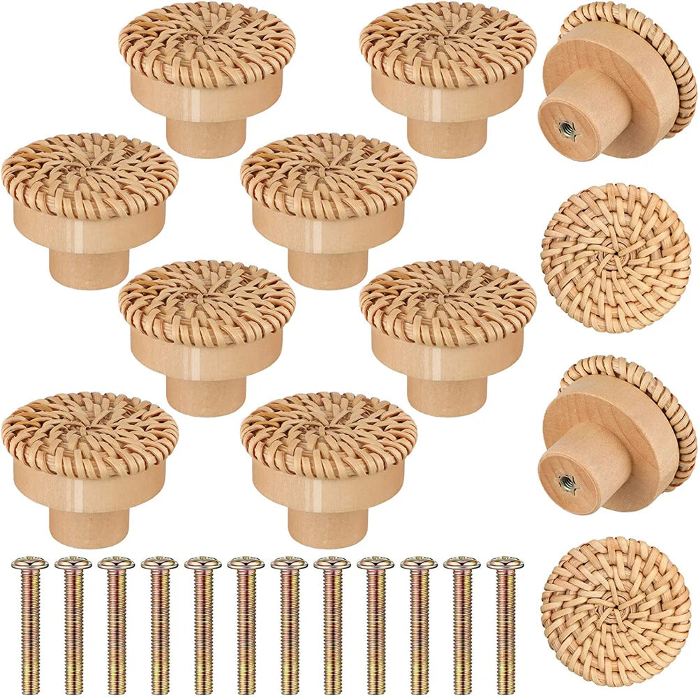 Set 10 Stück Rattan Möbelknöpfe, Holz Kommodenknöpfe, Natur, Weiß, Hol – werkzeug-online24