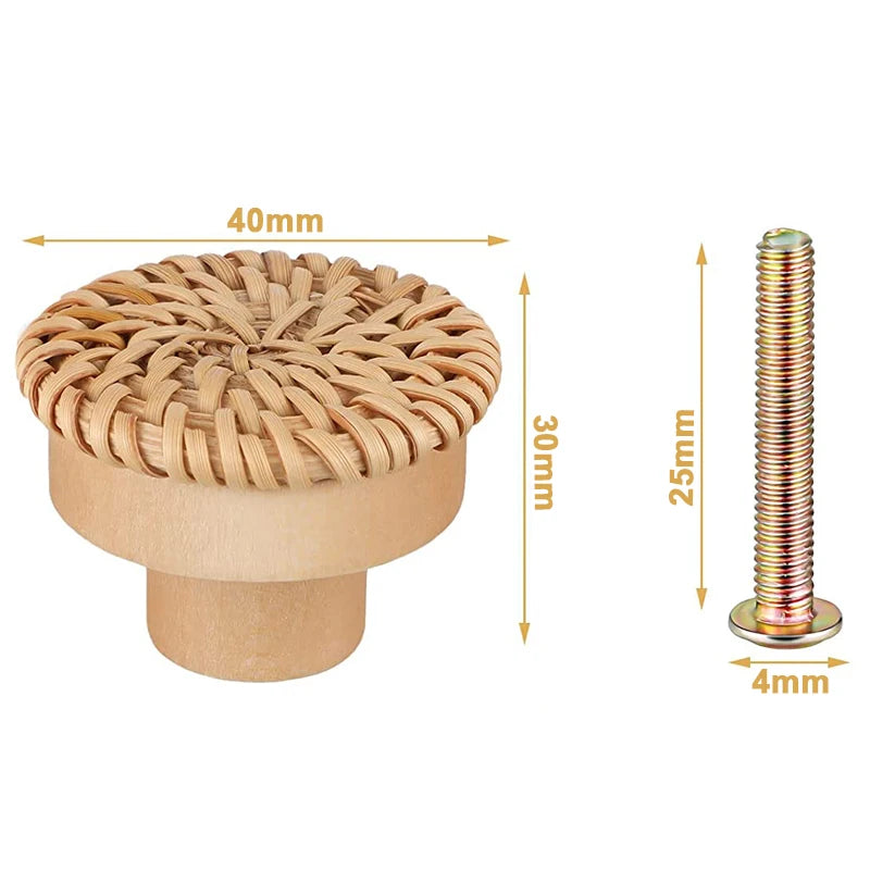 Set 10 Stück Rattan Möbelknöpfe, Holz Kommodenknöpfe, Natur, Weiß, Holz Schrankknöpfe Schubladenknöpfe - werkzeug-online24