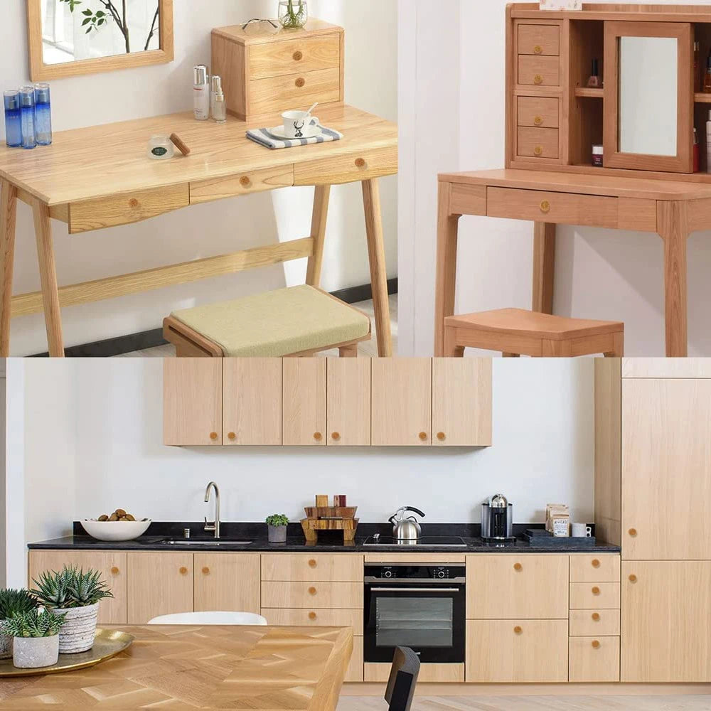Set 10 Stück Rattan Möbelknöpfe, Holz Kommodenknöpfe, Natur, Weiß, Holz Schrankknöpfe Schubladenknöpfe - werkzeug-online24