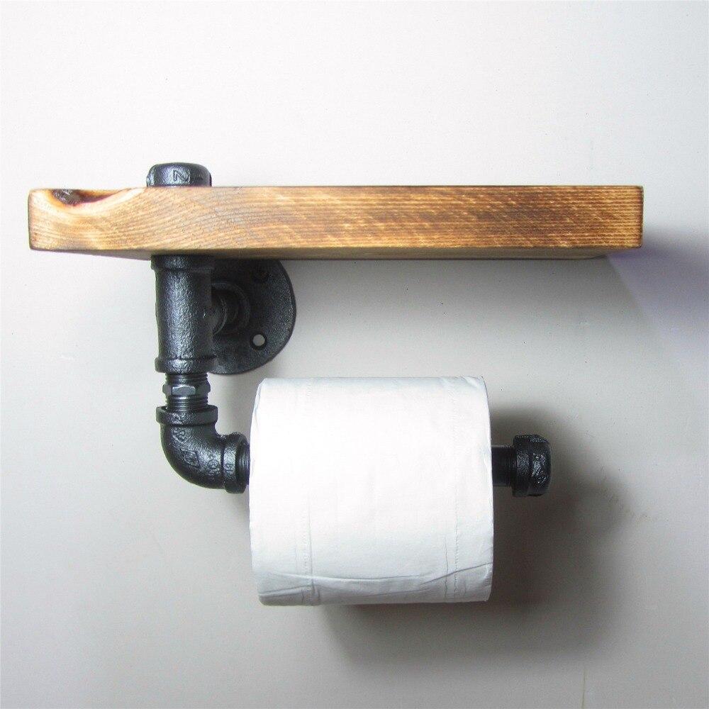 toilettenpapier aufbewahrung diy Toilettenpapierhalter mit Ablage Retro Holz Eisen