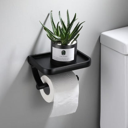 Edelstahl Toilettenpapierhalter, Klopapierhalter Schwarz mit Ablage - werkzeug-online24