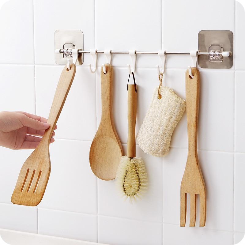 Küchenutensilienhalter, Küchenreling, selbstklebend, 6 Gerätehaken - werkzeug-online24